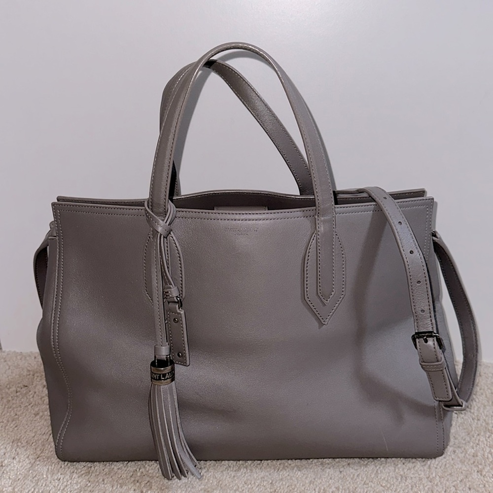 Saint Laurent Medium Amber Gray Leather Tote
